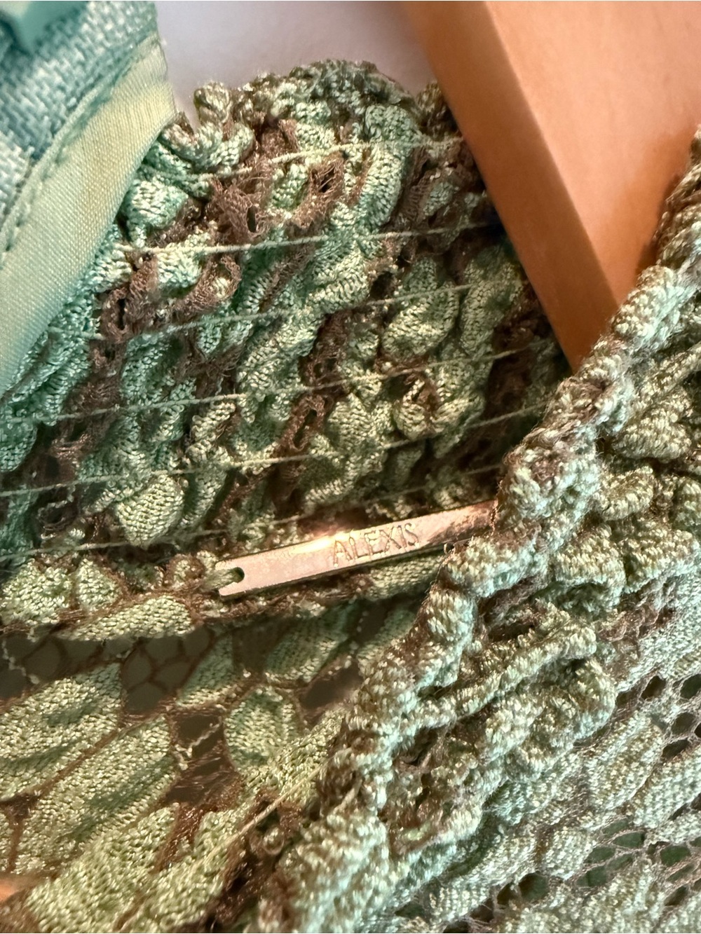 Alexis Sage Green Lace Long-Sleeve High-Neck Maxi Dress- size medium - Picture 7 of 13